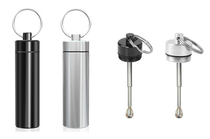 Portable Keychain Spice Jar with Adjustable Spoon,... (Black, Silver)