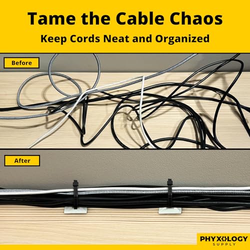 Large, Premium Zip Tie Adhesive-Backed Mounts 100 Pk by Phyxology Supply. Pro-Grade, UV White Cable Tie Bases: 1.1 in x 1.1 in. Screw-Hole Anchor Point Gives High-Strength Durability for Long-Term Use