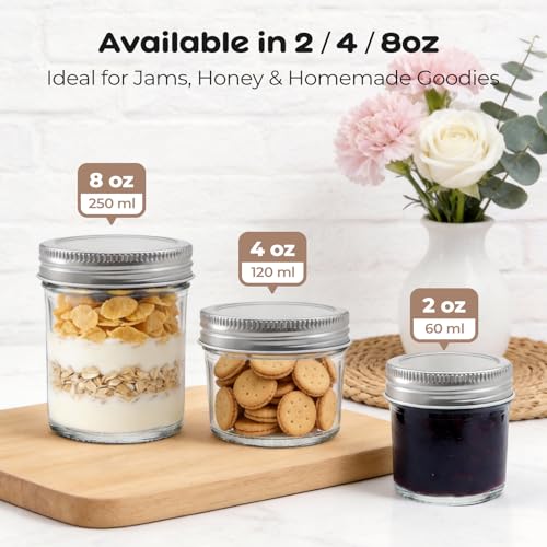 48 Pack 2 oz Mini Mason Jars Bulk Set, Small Glass Jars with Lids