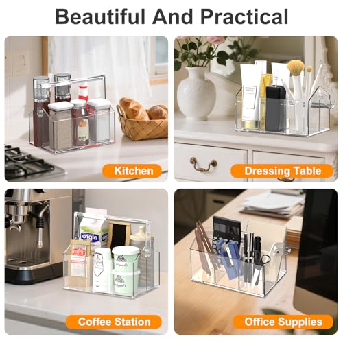 Acrylic Utensil Caddy.Silverware Organizer For Picnic Party | Heavy-Duty Utensils and Paper Plate Holder for Spoons,Forks,Knives Napkins,Plates,Space-Saving Table,Buffet & Party Essential