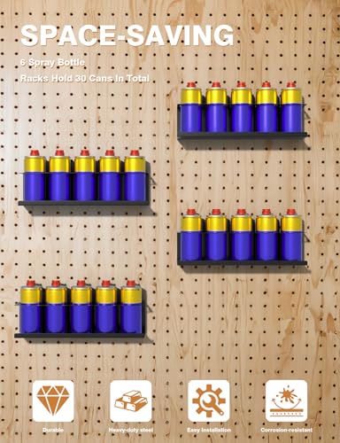 sogiv 4 Pack Spray Can Holder Organizer, Wall-Mounted Steel Spray Bottle Rack, Tool Box Storage Rack, 5 Cans Metal Paint Can Organizer for Garage, Workspace, Shop, Home or Tool Trailer, Black