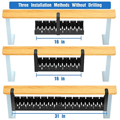 No Drilling Extendable Under Desk Cable Management, Metal Cable Management Tray Under Desk with Clamp, Retractable Power Strip Cord Holder for Wire Management 31Inch(1 Pack Black Extendable 31')