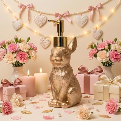 Gold Bunny Soap Dispenser – Vintage Rabbit Hand & Dish Soap Dispenser for Kitchen Sink & Bathroom Vanity – Rust Proof Pump Lotion Bottle – Resin Animal Statues Home Decor & Easter Decorations, 8oz