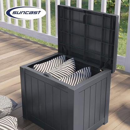 Suncast Small Deck Box Storage w/ Bench Seat for Indoor & Outdoor Use, 22 Gal., Cyberspace