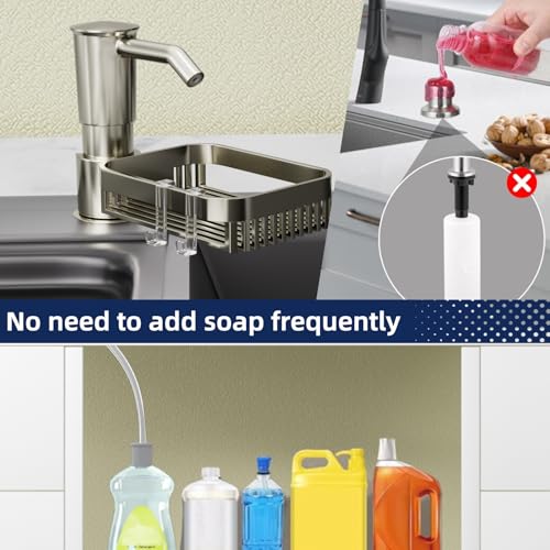 Soap Dispenser Pump for Kitchen Sink with Sponge Rack,ABS Plastic | in Counter Soap Dispenser with 39" Extension Tube Kit,Built in Dish Soap Dispensers under Sink,on Countertop,Brushed Nickel