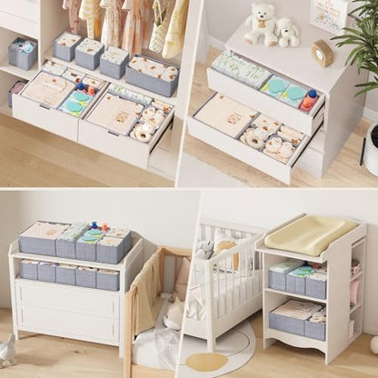 Lifewit Nursery Drawer Organizer for Clothes 12 Pack | Certified Child-safe Dresser Divider Storage Bins, Foldable Clothing Basket for Baby Clothes/Underwear/Sock/Diaper in Closet