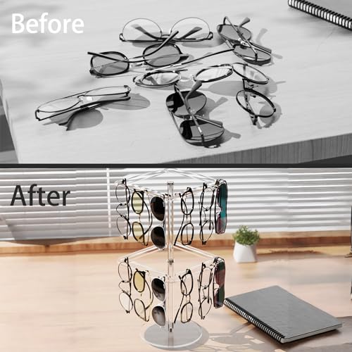 360° Rotating Acrylic Sunglasses & Eyeglasses Display Rack - Double-Tier Clear Tabletop Organizer for Eyewear