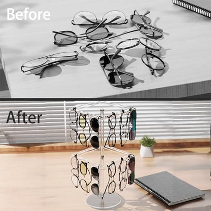 360° Rotating Acrylic Sunglasses & Eyeglasses Display Rack - Double-Tier Clear Tabletop Organizer for Eyewear