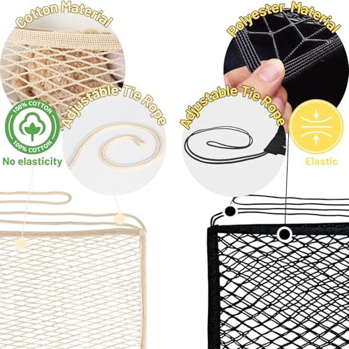 2 Pack Stuffed Animal Storage Net for Kids, Toy Organizer Net, Cotton | Bedside Stuffed Animal Net with Tether, Neatly Stores Stuffed Animals, Plush Toys, Stretches up to 35 Inches, Beige