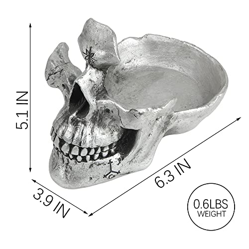Mrlikale Skull Glasses Stand Holder, Creative Eyeglasses Holder (Silver) | Sunglasses Spectacle Display Rack, Key Holder Resin Sculptures for Entryway, Home, Office, Desk, Nightstand