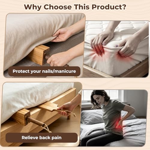Mattress Lifter & Bed Sheet Tucker Tool for Changing Sheets, Acacia Wood Mattress Lifter Wedge and Bed Maker Tool, Comfort Grip and Lever-Action Lift for Tuck Sheets or Bed Skirts