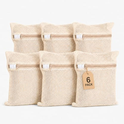 Mesh Laundry Bags for Delicates 6-Pack – 11.81 x 15.74 inch Large & Sturdy Organic Pure Cotton Breathable Zippered Delicate Wash Bags for Washing Machine, Lingerie, Bra, Clothes, Large Capacity