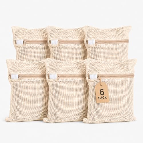 Mesh Laundry Bags for Delicates 6-Pack – 11.81 x 15.74 inch Large & Sturdy Organic Pure Cotton Breathable Zippered Delicate Wash Bags for Washing Machine, Lingerie, Bra, Clothes, Large Capacity