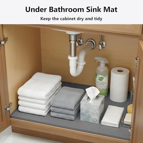 Mateeylife Under Sink Mat Kitchen Waterproof, Silicone Sink Tray 22"X34" | Under Sink Organizer Cabinet Shelf Protective Liner, Multi-use Silicone Mat for Boot Tray & Litter Mat, Dark Grey