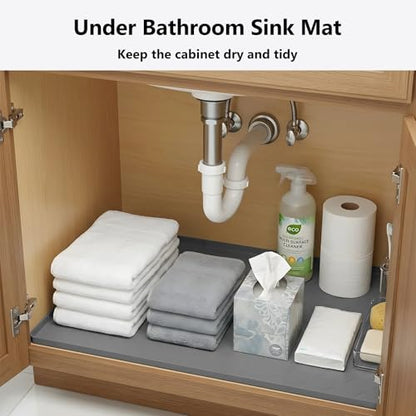 Mateeylife Under Sink Mat Kitchen Waterproof, Silicone Sink Tray 22"X34" | Under Sink Organizer Cabinet Shelf Protective Liner, Multi-use Silicone Mat for Boot Tray & Litter Mat, Dark Grey
