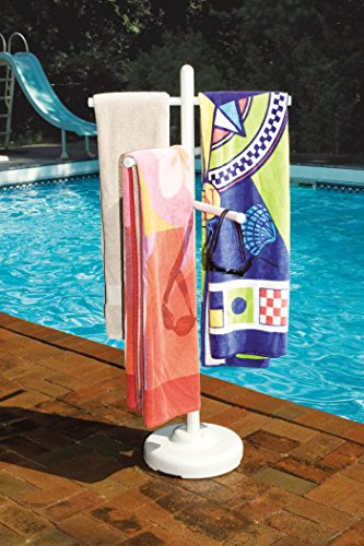 SWIMLINE HYDROTOOLS 89032 Free Standing Poolside Adjustable-Towel Rack With Water Weighted Base Three Arms Tier For Outdoors & Indoors Pool Patio Bathroom Accessory Holder Bar Drying-Stand