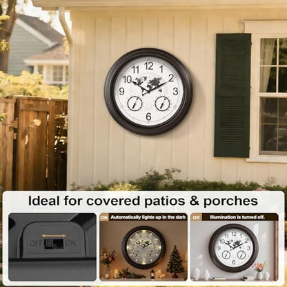Pytha Sight 18 Inch Outdoor Clocks for Patio Waterproof,Starry World Map | 18 Inch Illuminated Indoor Outdoor Clocks Waterproof,Smart Night Light Sensor,Thermometer & Hygrometer for Patio,Pool,Garden