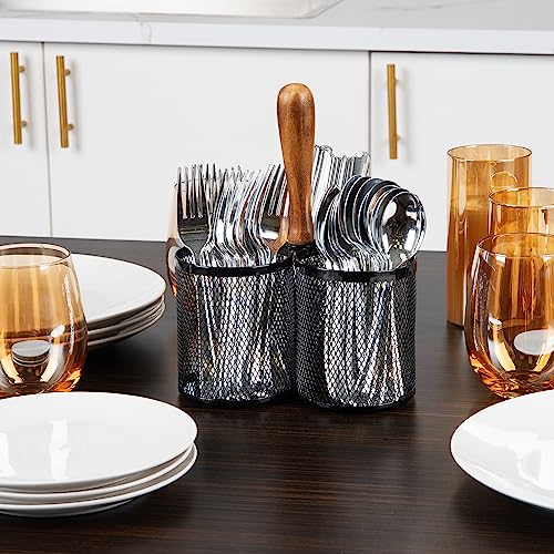 Mind Reader Utensil Holder, Silverware Organizer, Caddy, Cutlery Holder, Kitchen, Metal Mesh, 7.5"L x 7.5"W x 9.75"H, Black