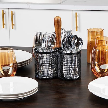 Mind Reader Utensil Holder, Silverware Organizer, Caddy, Cutlery Holder, Kitchen, Metal Mesh, 7.5"L x 7.5"W x 9.75"H, Black