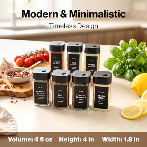 Square Glass Spice Jars with Label and Black Rotat... (Glass)