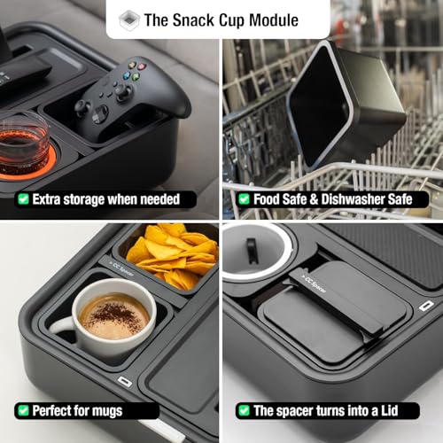 Original Tray - Drinks & Snacks Sofa Caddy with Armrest, Table with Phone Stand- TV Remote Control Storage and Organizer - for Living Rooms, RV, and Cars, Black/Green