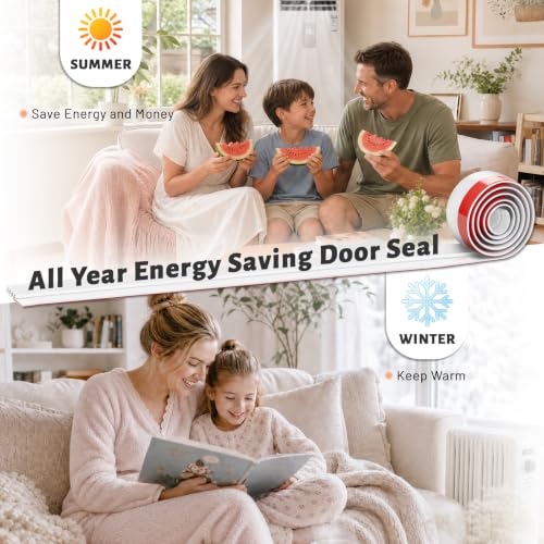4 Pack Door Draft Stopper, 2" W x 39" L Silicone Door Sweep, White | Self Adhesive Weather Stripping for Interior Exterior Doors, Garage Window Noise Blocker, Cold Air Insulation Draft Guard