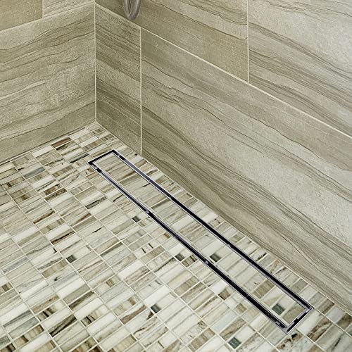 Neodrain 24 inch Linear Shower Drain-Brushed Nickel Tile-in Floor Drain | 304 Stainless Steel Linear Drain, Fast Drainage Rectangle Hidden Shower Trench, Easy Clean & Hair Catcher,cUPC Certified