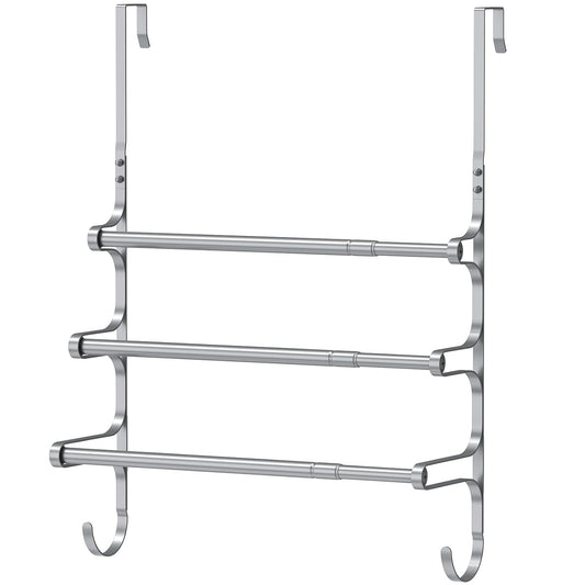 CANYAVE Over The Door Towel Rack, Over Door Towel Rack for Bathroom Door, Triple Towel Storage Holder with Hooks (Silver)