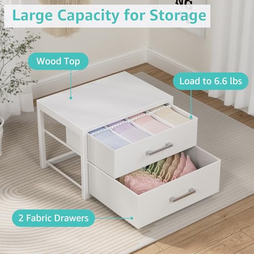BOLUO Small Closet Organizer Drawers,Underwear and Bra Organizer with Divider for Socks,Fabric College Dorm Storage White