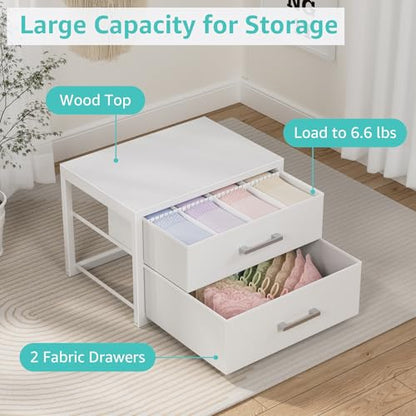 BOLUO Small Closet Organizer Drawers,Underwear and Bra Organizer with Divider for Socks,Fabric College Dorm Storage White