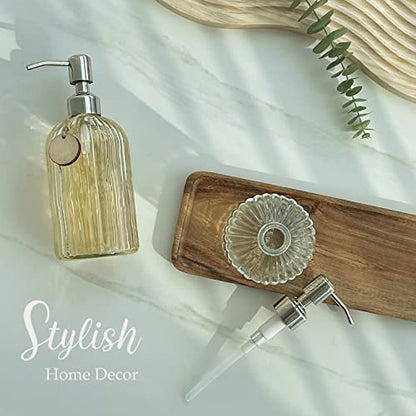JASAI 2PACK 18 Oz Glass Soap Dispenser with Rust Proof Stainless Steel Pump | Refillable Hand Soap Dispenser with Vertical Stripe, Premium Bathroom soap Dispenser for Kitchen & Bathroom.