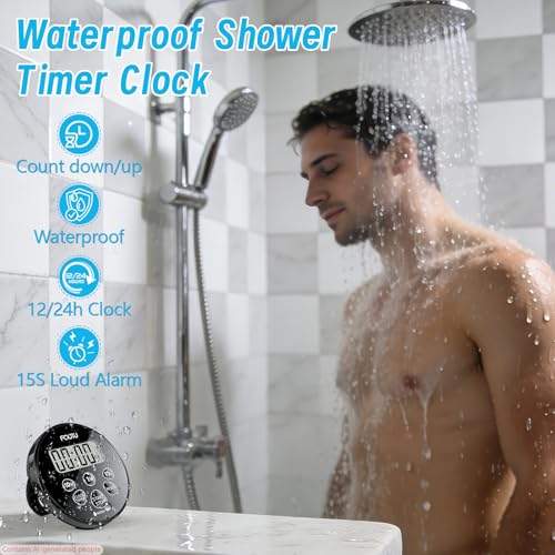 Digital Waterproof Shower Timer, Magnetic Bathroom Shower Clock | 99 Min 50 Sec Countdown, Count up, 12/24H Clock, Loud Alarm, Stand, Hanging Hole, Easy Operation, Child Friendly for Kitchen