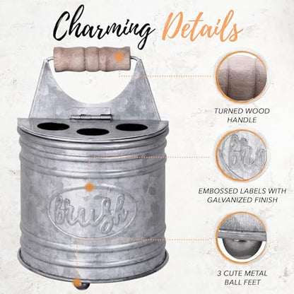 Autumn Alley Farmhouse Toothbrush Holders for Bathrooms - Rustic Galvanized Tooth Brush Holder - Farmhouse Bathroom Accessories Country Decor, Toothpaste & Electric Kids Toothbrush Compartment, Grey
