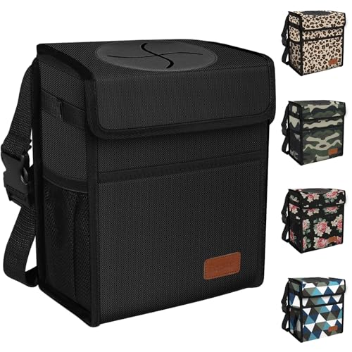Femuar Leak Proof Car Trash Can with Lid - Waterproof Automotive Garbage Bin for SUVs, Collapsible and Portable Car Trash Bag, Black