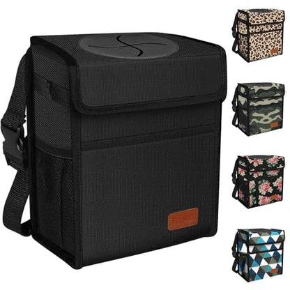 Femuar Leak Proof Car Trash Can with Lid - Waterproof Automotive Garbage Bin for SUVs, Collapsible and Portable Car Trash Bag, Black