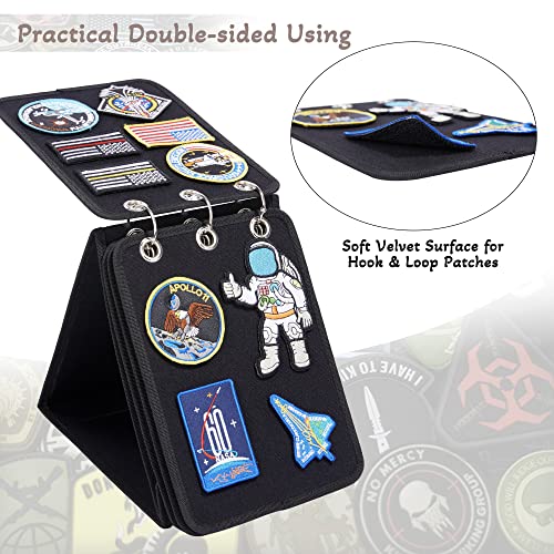 Patch Display, Vertical Patch Organizer with 4 Pages for Hook & Loop Patch Collections Display, 3-Ring Patch Display Holder (Black)