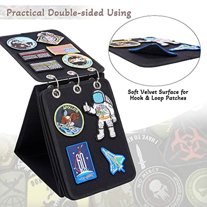 Patch Display, Vertical Patch Organizer with 4 Pages for Hook & Loop Patch Collections Display, 3-Ring Patch Display Holder (Black)