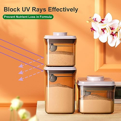 One-Push Formula Container, 2300ml Formula Dispenser with Scoop and Scraper, Milk Powder Container with Lids, BPA-Free Airtight Food Storage Container 1000g Large Capacity,Dark Brown, Rectangle
