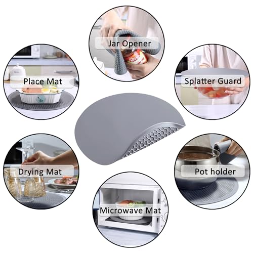 Silicone Microwave Mat - Round 12" x 12" - Set of 4 Heat Resistant Multifunctional Mat, Splatter Guard, Trivet, Hot Pad, Pot Holder