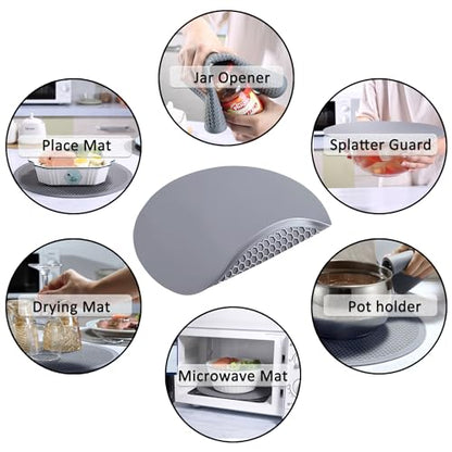 Silicone Microwave Mat - Round 12" x 12" - Set of 4 Heat Resistant Multifunctional Mat, Splatter Guard, Trivet, Hot Pad, Pot Holder
