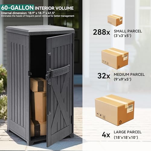 YITAHOME 60 Gallon Large Package Delivery and Storage Box | Double-Wall Resin Outdoor Package Delivery and Waterproof Deck Box for Porch, Curbside, 8.5 Cubic feet, Gray