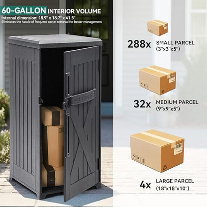 YITAHOME 60 Gallon Large Package Delivery and Storage Box | Double-Wall Resin Outdoor Package Delivery and Waterproof Deck Box for Porch, Curbside, 8.5 Cubic feet, Gray