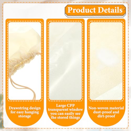 SHENLIU 16 Pcs Dustproof Drawstring Bags, 4 Sizes Beige Transparent Design Purse Dust Storage Bags Non Woven Fabric Cloth Pouch String Packing Organizer Shoe Pouch Handbags Covers