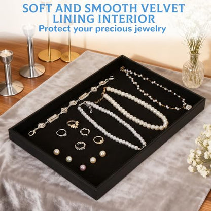 Rainmae 6 Pcs Velvet Stackable Jewelry Tray Showcase Display, Black | Jewelry Organizer Trays for Drawers and Countertop, Empty Plates for Necklace, Ring, Bracelet, and Earring Storage Display