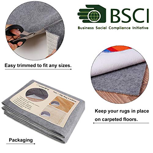 Non Slip Rug Pad Grippers - 9x12 Ft, 1/8" Thick, (Felt + Rubber) Double Layers Area Carpet Mat Tap, Provides Protection and Cushioning for Hardwood or Tile Floors