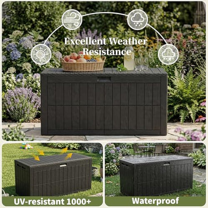 Outdoor Storage Box, 100 Gallon Waterproof Lockable Deck Box | Resin Storage Bin for Patio Furniture Cushions, Garden Tools, Pool Supplies Organization, Indoor & Outdoor Use