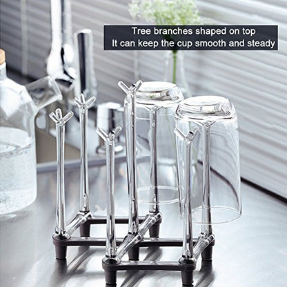 Marbrasse Retractable Cup Drying Rack, Drinking Glass and Sports Bottle Drainer Stand, Plastic Bag Dryer with Non-Slip Bottom for Kitchen Countertop, 2p