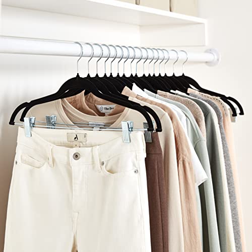 Amazon Basics Velvet Non-Slip Skirt Clothes Hangers with Clips, 360 Degree Rotatable Hook, Organize Pants and Skirts, Black/Silver, 24-Pack