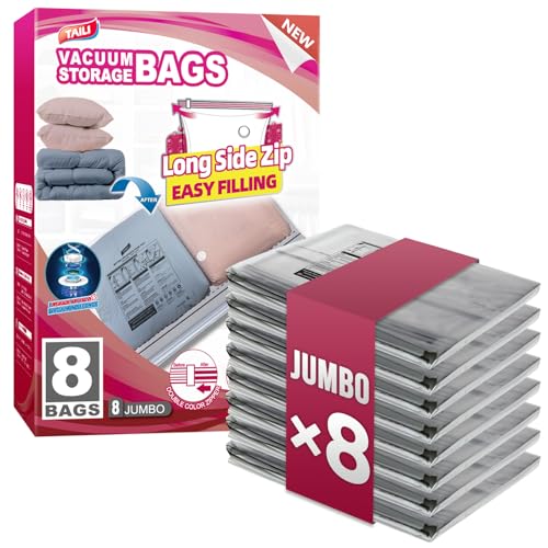 8 Pack Vacuum Storage Bags, Jumbo LONG SIDE ZIP(39... (8 Count | Clear)