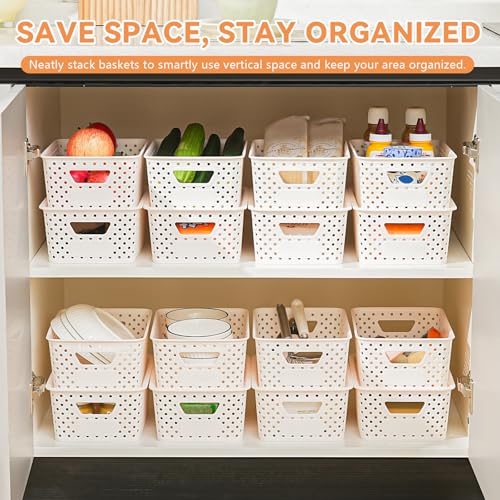 10 Pack Small Plastic Storage Bins with Lids, Stackable Plastic Storage Baskets for Organizing with Handles, Organizer Bins with Labels for Room, Craft, Containers for Pantry Organizers and Storage